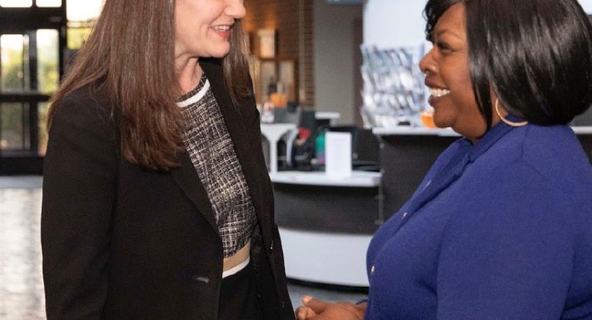 Orinthia T. Montague, Vol State Community College president, and Candice McQueen, Lipscomb University president chatting