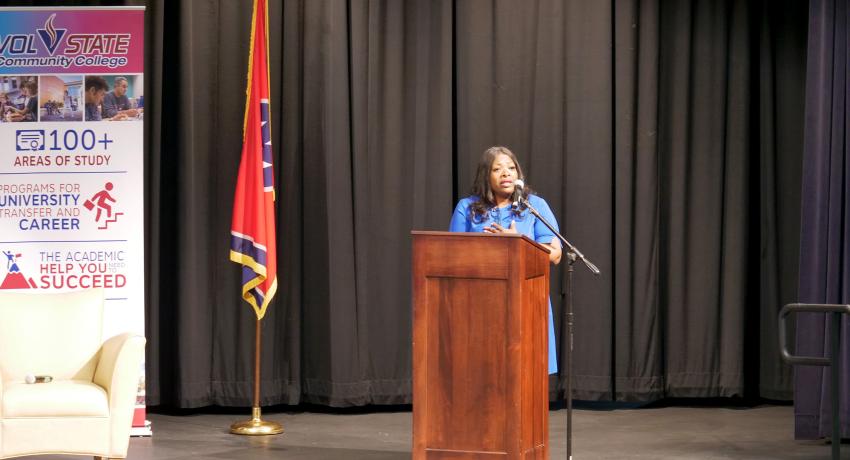 Dr. O offering her welcoming remarks at the TN Promise celebration