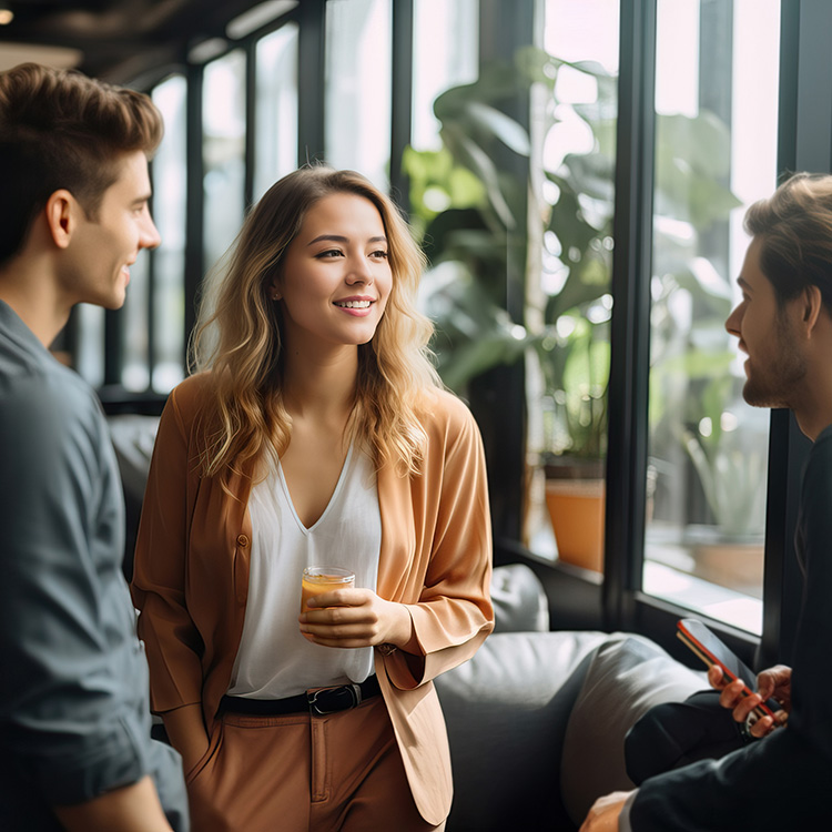three business professionals chatting with each other