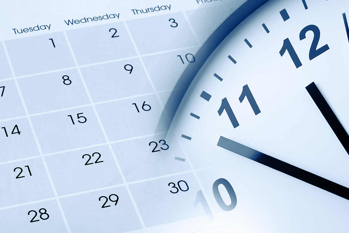 a merged image of a clock and a calendar to represent when a business is open