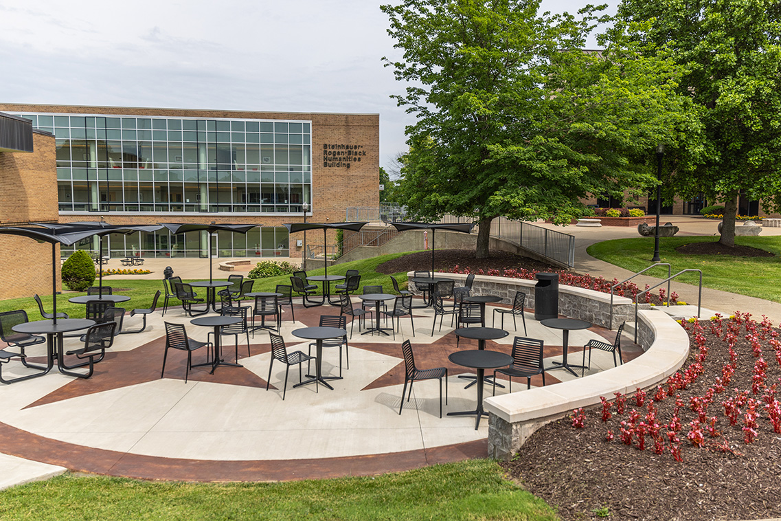the outdoor patio near the cafeteria on the Gallatin Campus