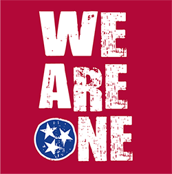 Red image with words We Are One