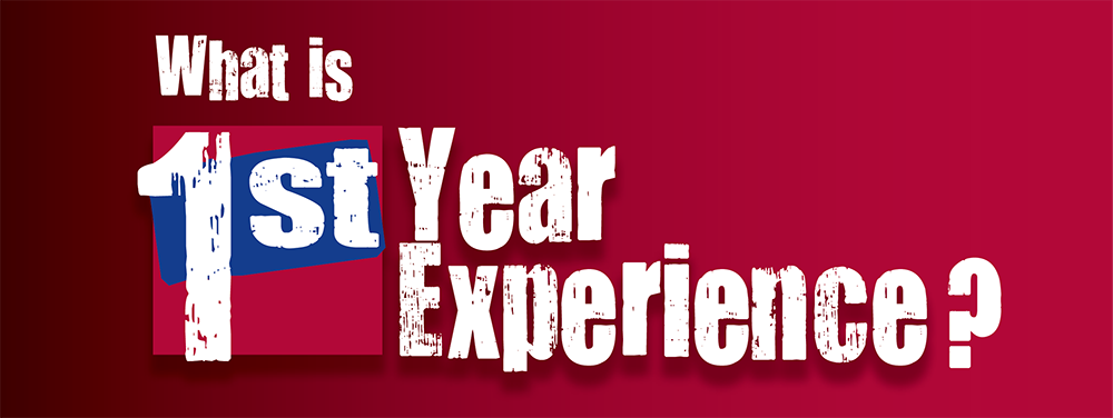 Red graphic with words asking what is first year experience?