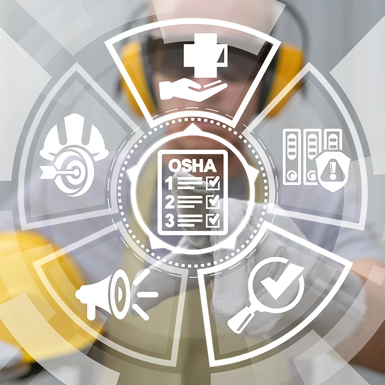 osha checklist in the middle with safety icons circling around it