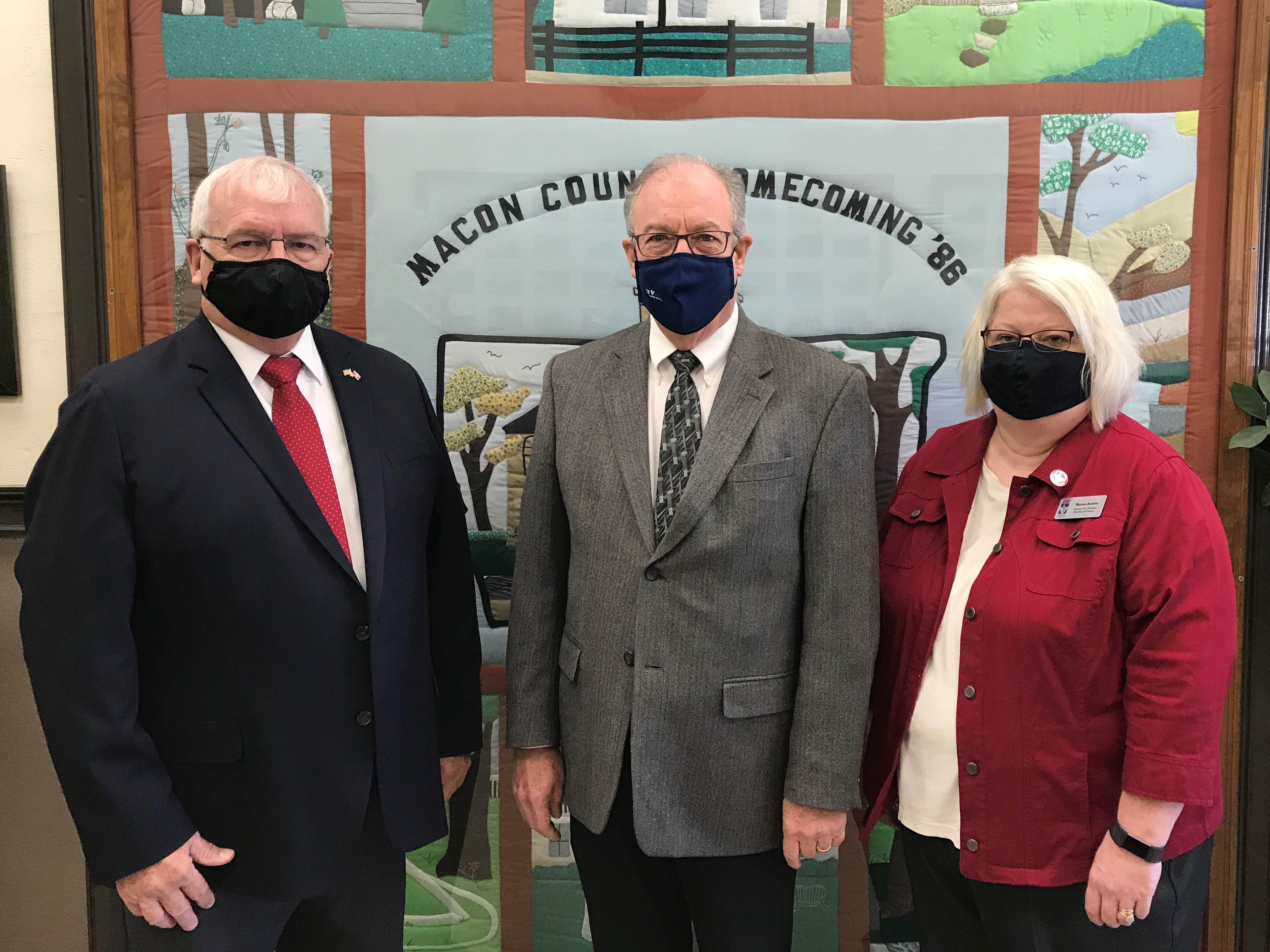 Presenting the proclamation (left to right): Macon County Mayor Steve Jones; Jerry Faulkner, Vol State President; and Renee Austin, Vol State Assistant Vice President for Business and Finance, and Macon County resident. 