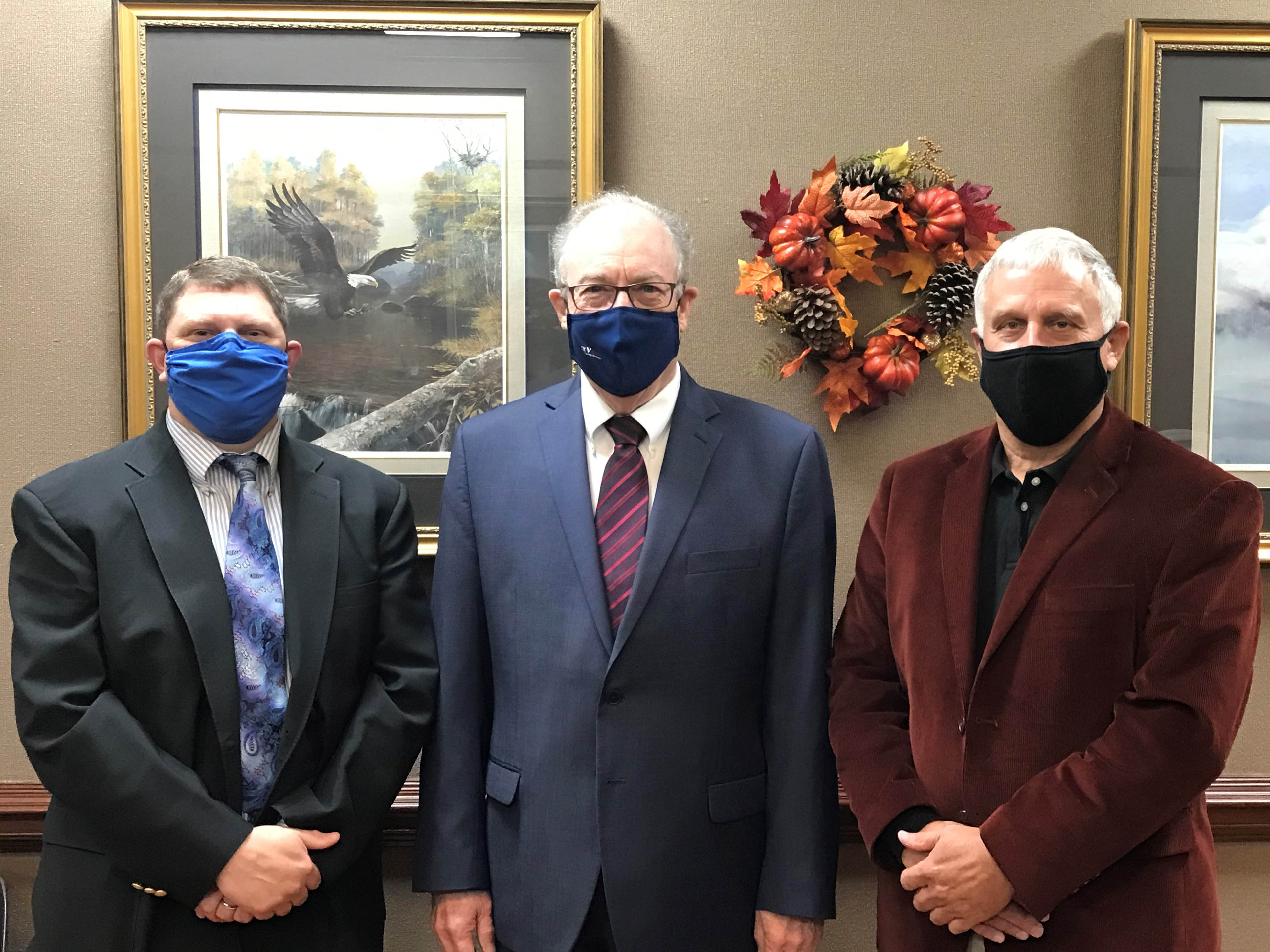 Presenting the proclamation (left to right): Trousdale County Mayor Stephen Chambers; Jerry Faulkner, Vol State President; and Director of Trousdale County Schools, Clint Satterfield 