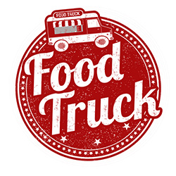 red circle with words food truck in white