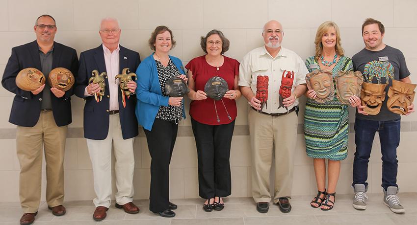 George Pimentel, vice president of Academic Affairs; Arthur Carey Rutledge, friend of the donor; Jennifer Brezina, dean of Humanities; Laura and Carl Goodman, nephew of the donor; Karen Mitchell, vice president of Resource Development; and Nate Smyth, Art Department chair. 