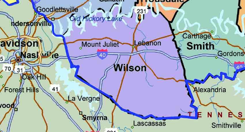Map of Wilson county