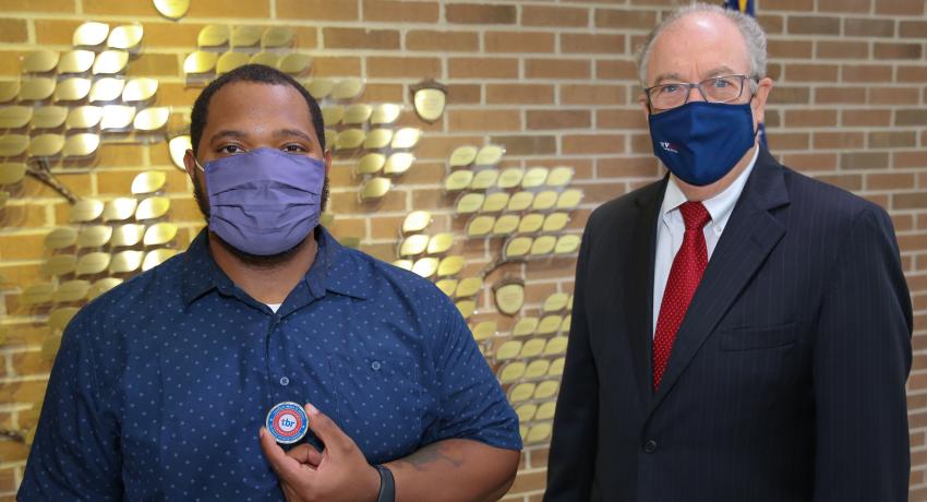 LaDarius Cortez Roberts of Waverly received the inaugural Tennessee Board of Regents Chancellor's Commendation for Military Veterans. It was awarded on Veteran’s Day by Vol State president, Jerry Faulkner.