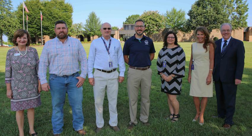 Left to right: Beth Carpenter, vice president of Business and Finance; Will Newman, director of Plant Operations; Bill McCord, Gallatin city planner; Nick Tuttle, Gallatin city engineer; Suzanne Geerholt, Gallatin grant coordinator; Paige Brown, Gallatin mayor; and Jerry Faulkner, president.