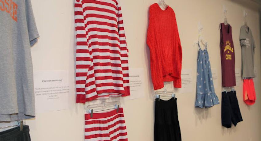 clothes displayed on the wall