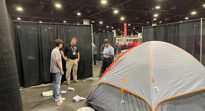 Vol State Student Hussein Alhawamdeh reviewing a crime scene