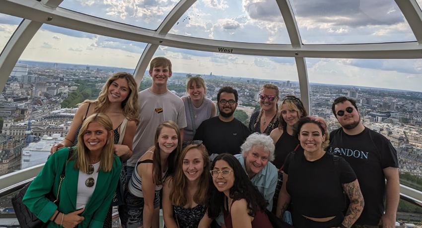 Professor Topping and students inside the London Eye, 2023