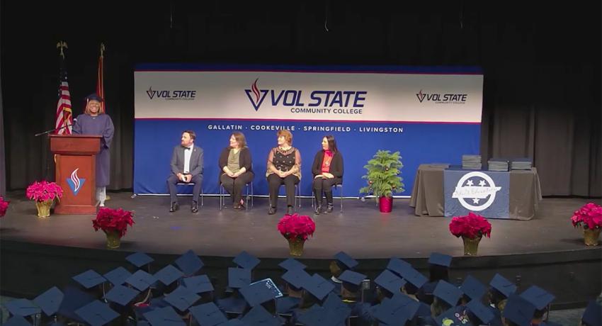 Student graduate, Yolanda Rutledge, speaks to her classmates