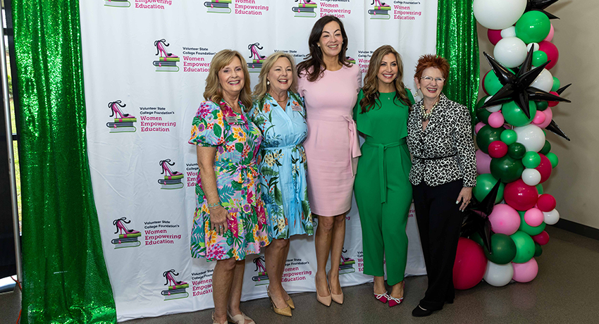 Karen Mitchell, Vice President for Advancement & Ex. Dir. of the Vol State Foundation, Dr. Wendi Tostenson, President, Volunteer State Community College, Tara Tenorio, Community Development Regional Manager with META, Summa Cum Laude Sponsor,  Erin Birch, Senior Director of Advancement, and Brenda Payne