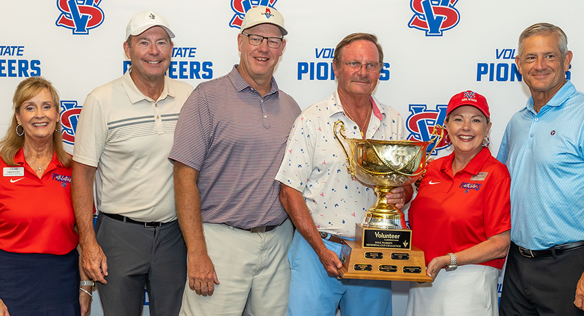Corporate Cup Winner: (Pictured from left to right) Karen Mitchell, Vice President for Advancement & Executive Director of the Foundation, Chris McElhaney, Chris Stump, Tony Smart, Dr. Wendi Tostenson, Volunteer State Community College President, Johnny Brannon