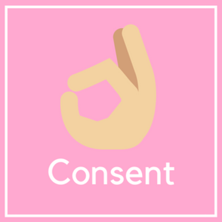 Consent word below okay symbol via the fingers